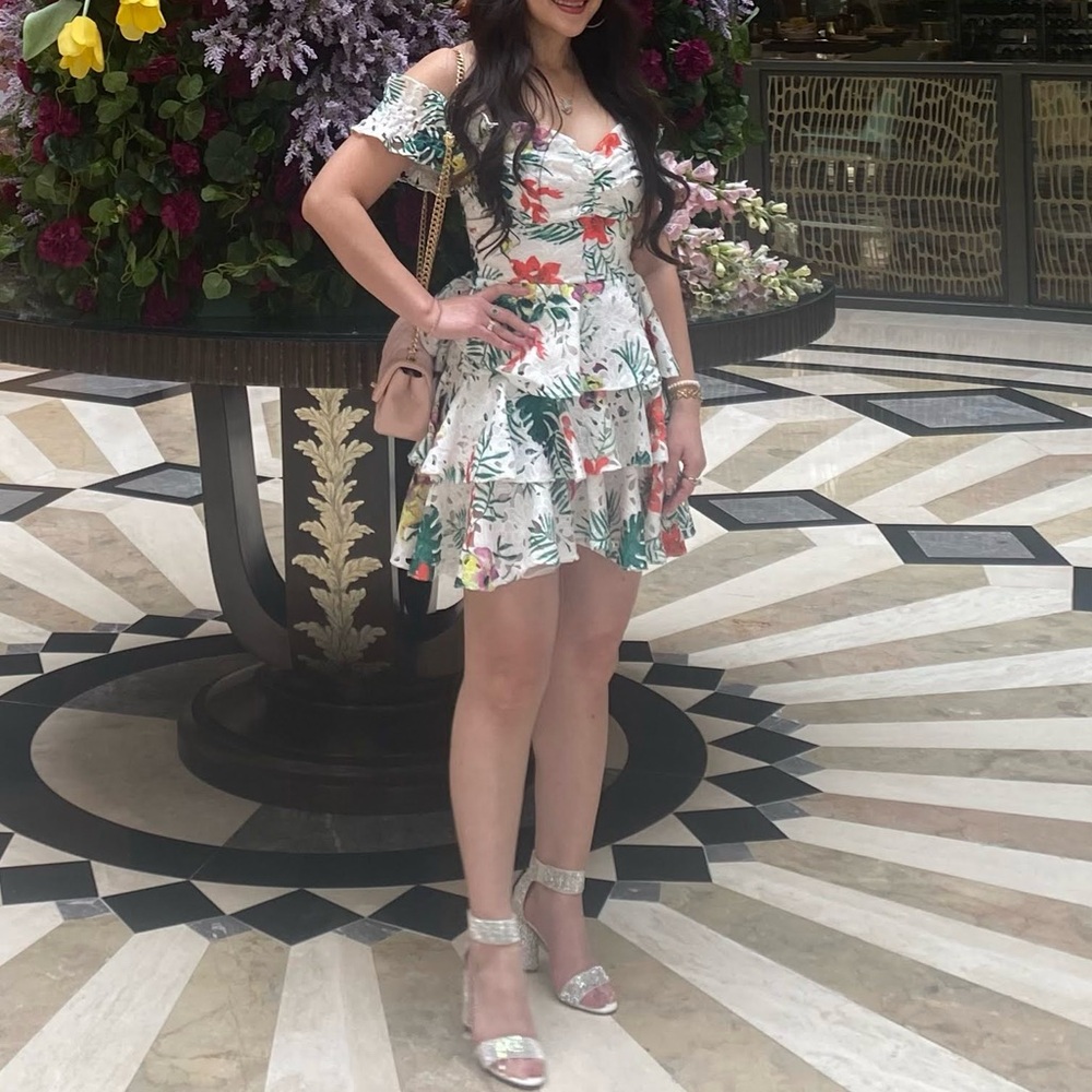 $695 Caroline Constas Helena Floral Print Off Shoulder Dress